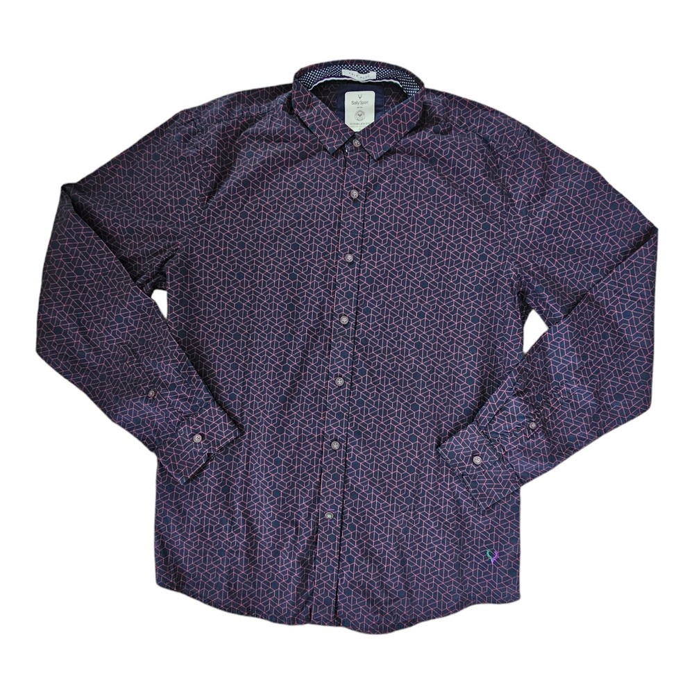 Solly Sport Wimbledon Fair Play Men's 42/Large Long Sleeve Button Down Navy Blue